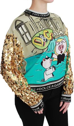 Dolce & Gabbana Womens Year Of The Pig Sequined Top Sweater Cotton