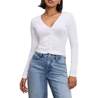 Good American Pointelle Crop Cardigan in White at Nordstrom Rack, Size X-Large