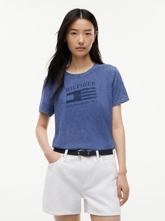 Tommy Hilfiger Womens Tonal Flag Logo T-Shirt - Blue Ink - XXL