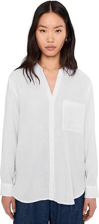 Eileen Fisher Organic Cotton Ripple Mandarin Collar Shirt Womens Clothing White : MD