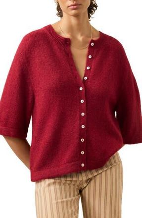 Faherty Apres Elbow Sleeve Alpaca & Pima Cotton Cardigan in Wine Rust at Nordstrom Rack, Size Medium
