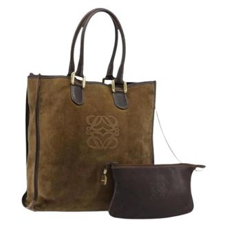Loewe Pre-owned Tote Bags, female, Brown, Size: ONE SIZE Pre-owned Suede Tote Bag