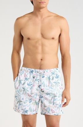 Vintage Summer Swimwear Endless Print Volley Swim Trunks in White at Nordstrom Rack, Size Xx-Large