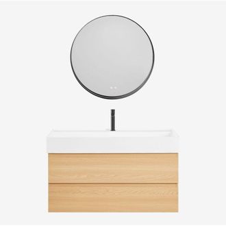 Sklum Conjunto De Mueble De Ba&ntilde;o En Madera Y Chapa De Fresno Con Lavabo Integrado Ona Sklum