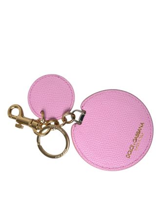 Dolce & Gabbana Womens Pink Calf Leather Gold Metal Logo Print Keyring Keychain - One Size