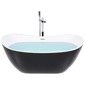 Beliani Ba&ntilde;era Independiente De Acr&iacute;lico Negro Plateado Con Rebosadero 170 Cm Moderno Antigua