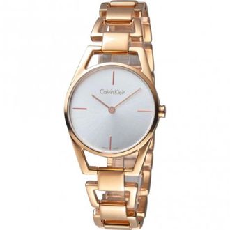 Calvin Klein Ros&eacute;gouden Quartz Horloge met Witte Wijzerplaat en Stalen Band - Dames - Horloges - Bruin - ONE Size - Accessoires