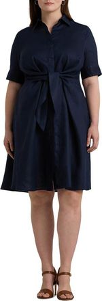 Lauren Ralph Lauren Front Tie Linen Shirtdress in Lauren Navy at Nordstrom, Size 22W