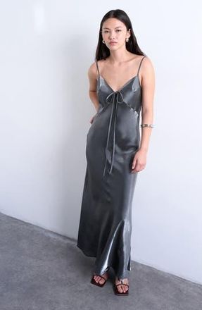 Topshop Metallic Tie Back Maxi Dress in Silver at Nordstrom Rack, Size 10 Us (Fits Like 10-12)