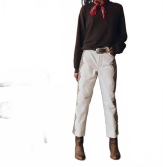 The Great. Lace Print Wayne Straight Jeans In Cream With Brown