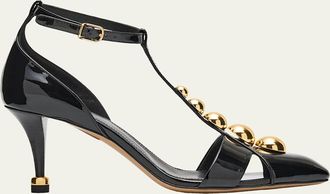 Chlo&eacute; 70mm Cleia Studded Patent Leather Pumps