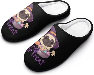 Generic Cute Pug Dog Halloween Mens Slippers Slip On Comfortable Fleece Cotton House Shoes Winter