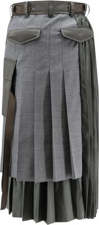 sacai Suiting x Nylon Twill Rok - Dames - Midirokken - Grijs - S - Nylon - Rokken