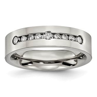 Diamond2Deal Titanium Polished 1/2 ct tw. Diamond 6mm Band Ring