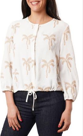 Sunny Leigh Palm Tree Embroidered Top in White /Khaki at Nordstrom Rack, Size X-Large