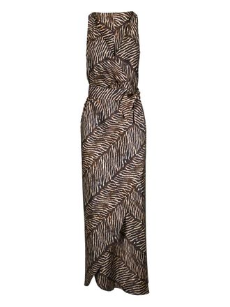 Peter Cohen V-neck print midi dress - Brown