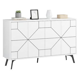 Dmora Aparador Earl, Alacena 4 Estantes, 8 Compartimentos, 4 Puertas, 123x35x62h Cm Blanco