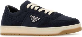 Prada Mens Navy Blue Canvas And Suede Downtown Sneakers Blu Vitello-Poliammidericiclat