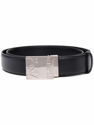 Philipp Plein engraved-logo buckle belt - men - Calf Leather - 90 - Black
