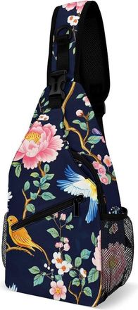 Generic Birds Flowers Coffee Mens Print Crossbody Large Sling Backpack Casual Chest Bag Gift for Traveling Hiking Workout