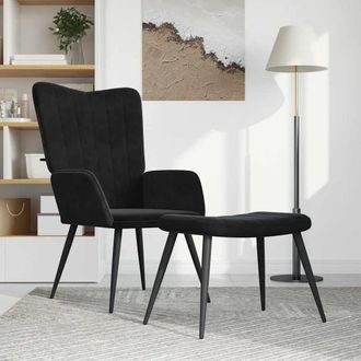 vidaXL Sill&oacute;n De Relax Con Taburete Terciopelo Negro Vidaxl