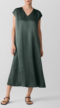 Eileen Fisher Crinkled Satin Dress in Everglade at Nordstrom Rack, Size Medium