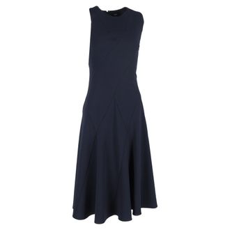 Theory Curved Seam Midi Sleeveless Dress in Navy Blue Polyester