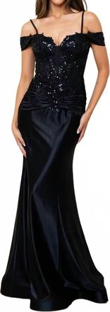 Jovani Off The Shoulder Fitted Sequin Prom Dress In Black