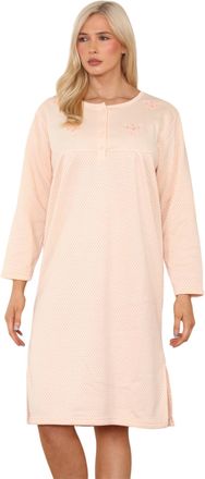 Generic Women Thermal Nightwear Polka Dot Long Sleeve Button Winter Nightie M to 2XL Peach