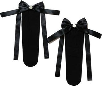 Stems Satin Bow Sheer Crew Socks in Black at Nordstrom