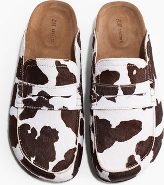 H&M Pennyloafer-Pantoletten aus Leder - Beige