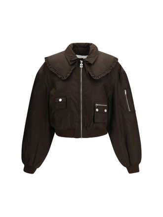Ganni Womens Bomber Jacket Duchesse Nylon Demitasse Polyamide