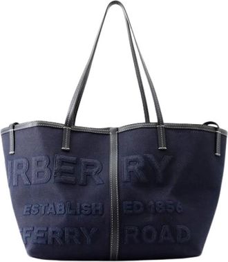 Burberry Pre-owned Canvas Shoulder Bag - Dames - Vintage Shopper - Blauw - ONE Size - Leer - Vintage