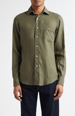 Drake's The Linen Summer Button-Up Shirt in Khaki Green at Nordstrom, Size Xx-Large