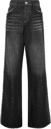 Philipp Plein Denim Skater Fit Broek Rib Strass - Dames - Loose Fit Jeans - Zwart - W24 - Denim - Jeans