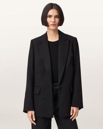 AllSaints Main: 47% Wool, 47% Polyester, 6% Elastane Ottie Single Breasted Blazer, Size: UK 14/US 10