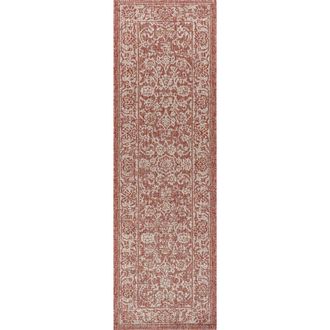Jonathan Y Designs Tela Bohemian Textured Weave Floral Indoor/Outdoor Area Rug in Red/taupe at Nordstrom, Size 2Ft 0In X 8Ft 0In