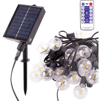 GreenIce Cadena 25 Bombillas Led G40 2700&ordm;k 9,5m Solar - Panel: 5,5v 1,2w Bater&iacute;a: 3,7v 1200mah [ho-cad-25-sol-ww]