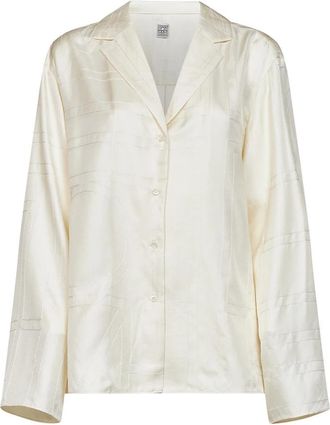 Toteme Monogram Silk PJ Top - Dames - Overhemden - Beige - M - Leer - Overhemden