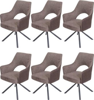 Hhg Nunca Usado] Juego De 6 Sillas De Comedor Hhg 651, Silla De Cocina, Sill&oacute;n, Posici&oacute;n Giratoria Autom&aacute;tica, Tela/textil Mvg, Marr&oacute;n-marr&oacute;n Oscuro