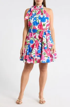 Sugarlips Liran Floral Melis Halter Minidress in Pink-Blue at Nordstrom, Size 3 X