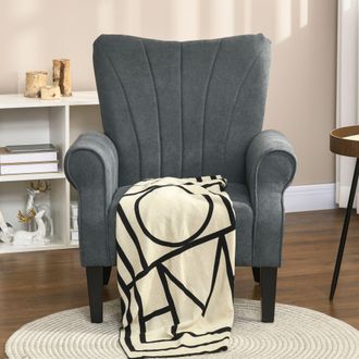 HOMCOM Armchair, Upholstered Modern Accent Chair with Wood Legs in Grey