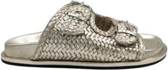 Elena Iachi Geweven leren platte sandaal - Dames - Sandalen - Geel - 39 EU - Leer - Schoenen