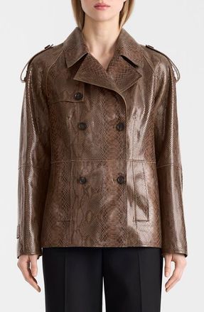 Mackage Dolores Double Breasted Leather Coat in Umber at Nordstrom, Size Medium