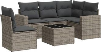 vidaXL Vidaxl - Set De Muebles De Jard&iacute;n 6 Pzas Y Cojines Rat&aacute;n Sint&eacute;tico Gris