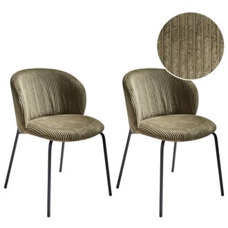 Beliani Beliani - Conjunto De 2 Sillas De Comedor Patas De Hierro Tapicer&iacute;a De Pana Con Respaldo Redondeado Verde Oliva Miles