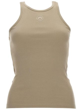 Marine Serre Beige Logo Round Neck Top
