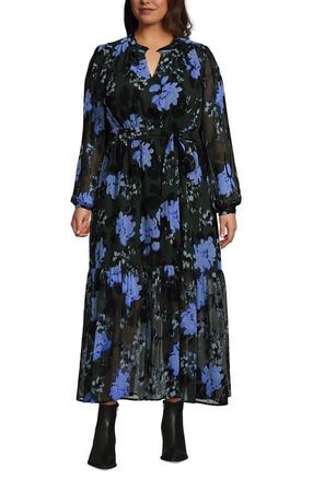 Lands End Chiffon Tiered Long Sleeve Maxi Dress in Evening Forest Painted Floral at Nordstrom, Size 2 X