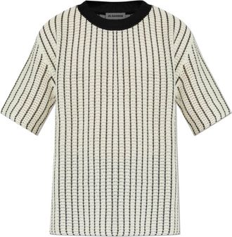 Jil Sander T-shirt met decoratieve knit - Heren - T-shirts - Beige - L - Katoen - Tops
