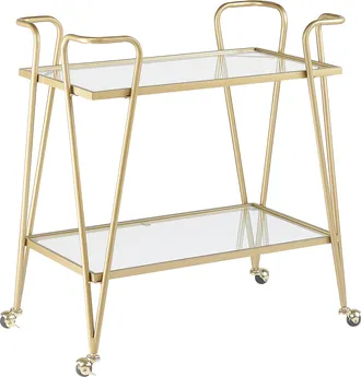 Beliani Carrito De Cocina De Metal Dorado Vidrio 75 X 45 Cm Ruedas 2 Estantes Glamour Sala De Estar Noti